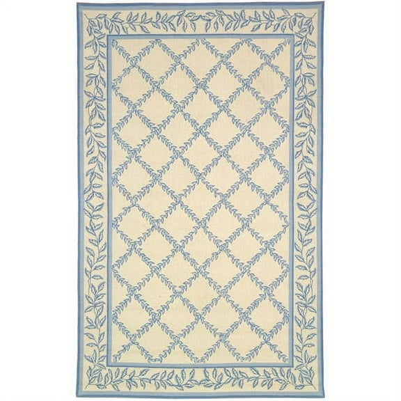 SAFAVIEH Chelsea Alecia Geometric Borders Wool Area Rug, Ivory/Light Blue, 3' x 3' Round