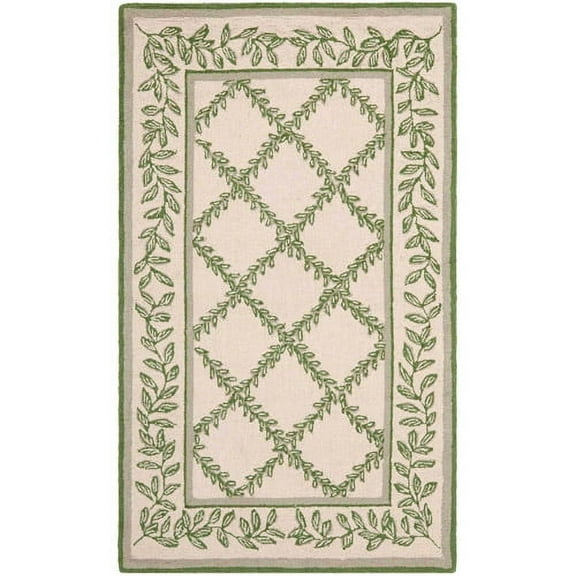 SAFAVIEH Chelsea Alecia Geometric Borders Wool Area Rug, Ivory/Light Green, 2'9" x 4'9"