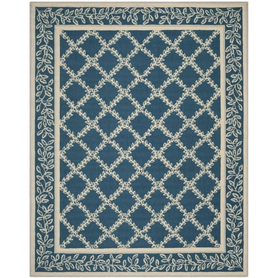 SAFAVIEH Chelsea Alecia Geometric Borders Wool Area Rug, Navy/Cream, 5'3" x 8'3"