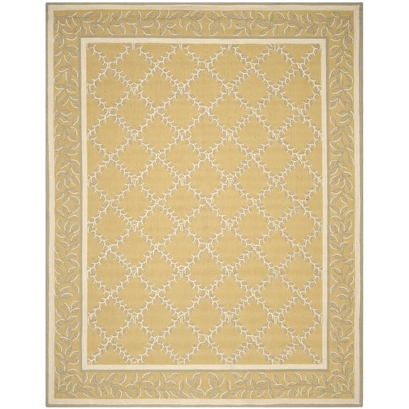 SAFAVIEH Chelsea Alecia Geometric Borders Wool Area Rug, Yellow/Grey, 6' x 9'
