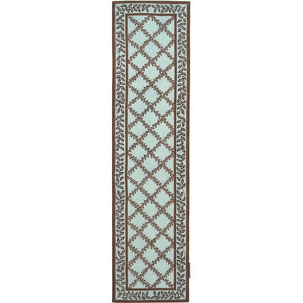 Handmade Blue and Brown Wool Runner Rug, 2'6" x 8'
