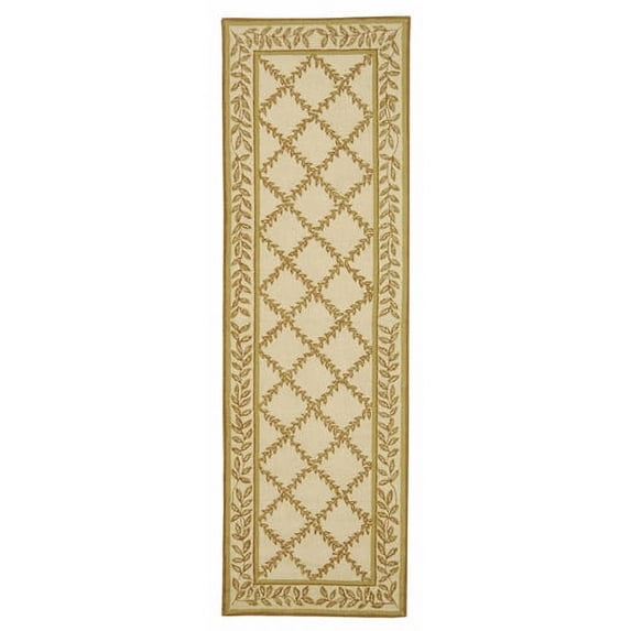 SAFAVIEH Chelsea Alecia Geometric Borders Wool Runner Rug, Ivory/Camel, 2'6" x 10'