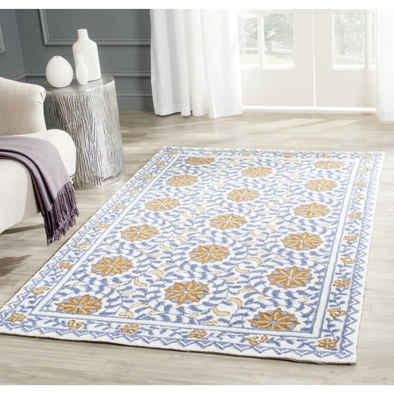 Safavieh Chelsea Alondra Bordered Wool Area Rug, Ivory/Blue, 1'8" x 2'6"