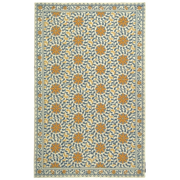 SAFAVIEH Chelsea Alondra Geometric Borders Wool Area Rug, Ivory/Blue, 2'9" x 4'9"