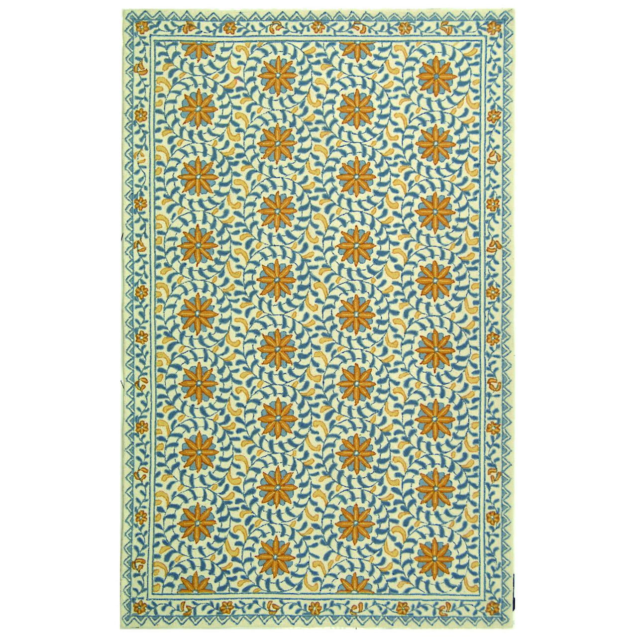 Chelsea Round Blue Floral Handmade Wool Rug