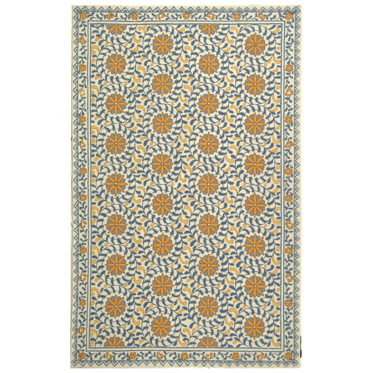 Chelsea Round Blue Floral Handmade Wool Rug