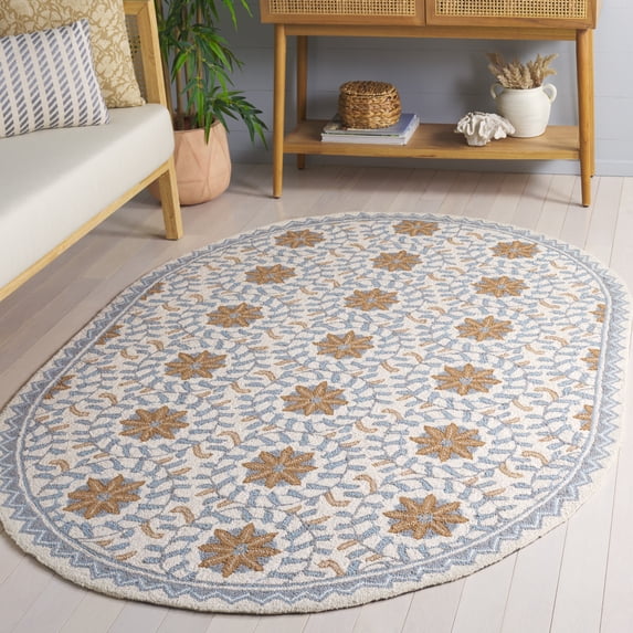Safavieh Chelsea Alondra Bordered Wool Area Rug, Ivory/Blue, 4'6" x 6'6" Oval