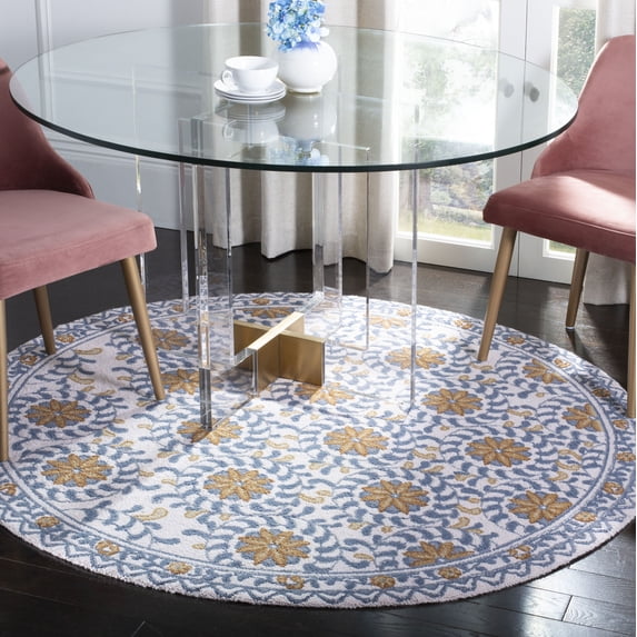 Safavieh Chelsea Alondra Bordered Wool Area Rug, Ivory/Blue, 4' x 4' Round