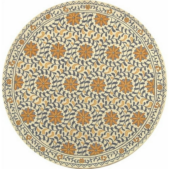 SAFAVIEH Chelsea Alondra Geometric Borders Wool Area Rug, Ivory/Blue, 7'9" x 9'9"