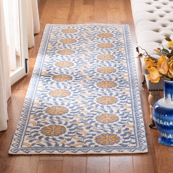 Safavieh Chelsea Alondra Bordered Wool Runner Rug, Ivory/Blue, 2'6" x 12'