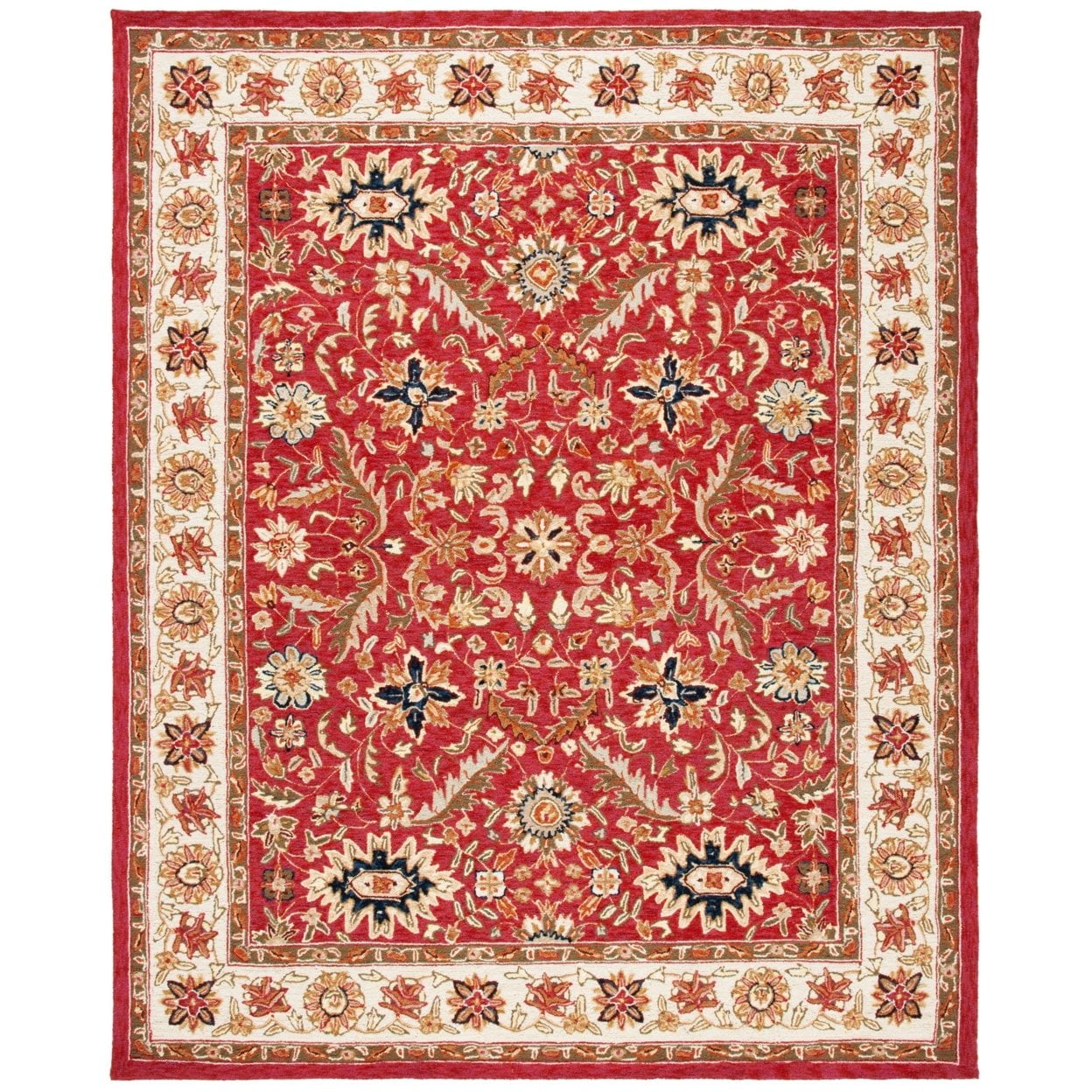 Chelsea Red and Ivory Hand-Hooked Wool Area Rug