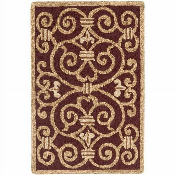 SAFAVIEH Chelsea Aragon Geometric Borders Wool Area Rug, Burgundy, 1'8" x 2'6"