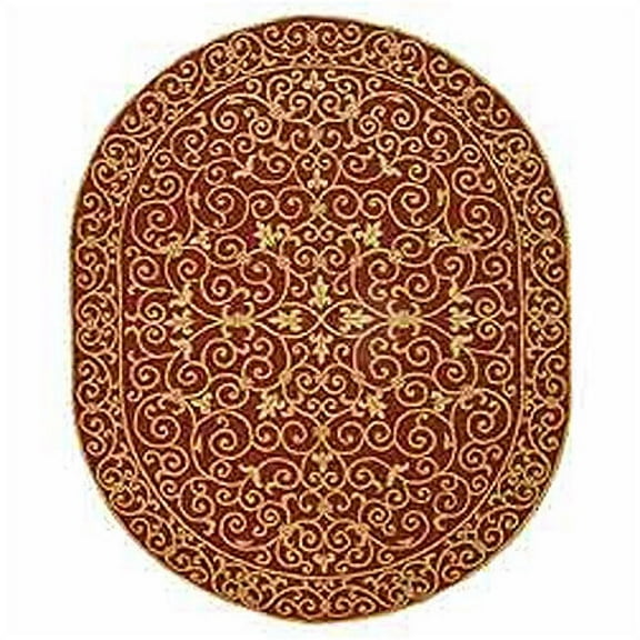 SAFAVIEH Chelsea Aragon Geometric Borders Wool Area Rug, Burgundy, 4'6" x 6'6" Oval
