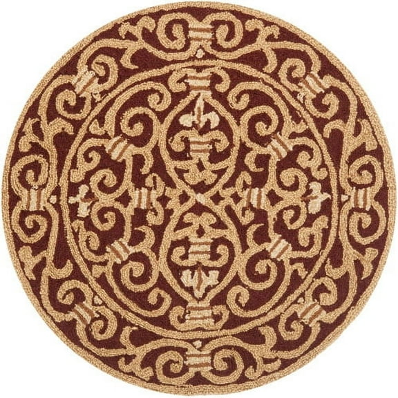 SAFAVIEH Chelsea Aragon Geometric Borders Wool Area Rug, Burgundy, 4' x 4' Round