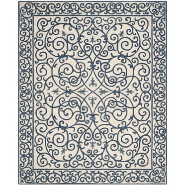 SAFAVIEH Chelsea Aragon Geometric Borders Wool Area Rug, Ivory/Dark Blue, 2'6" x 4'