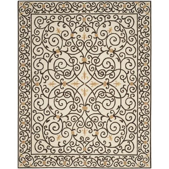 SAFAVIEH Chelsea Aragon Geometric Borders Wool Area Rug, Ivory/Dark Brown, 2'6" x 4'