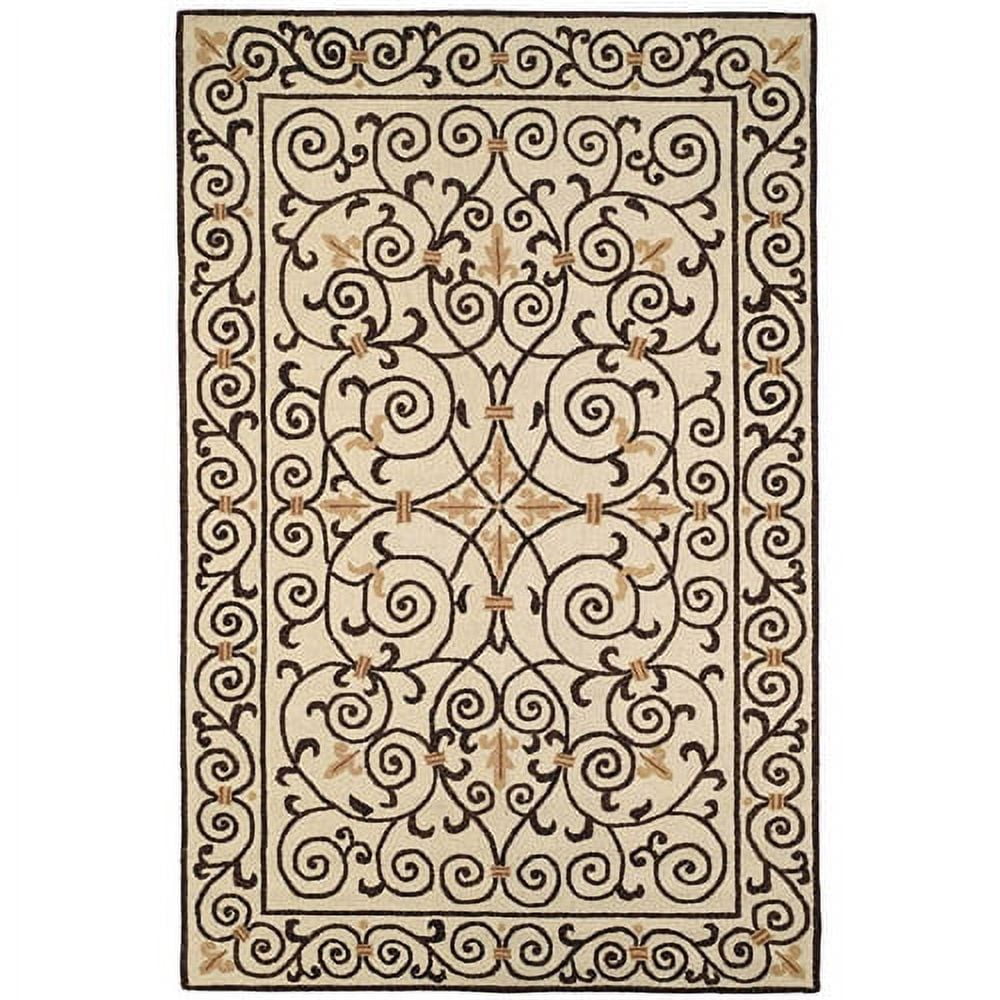 Ivory and Dark Brown Hand Hooked Wool Area Rug, 2'9" x 4'9"