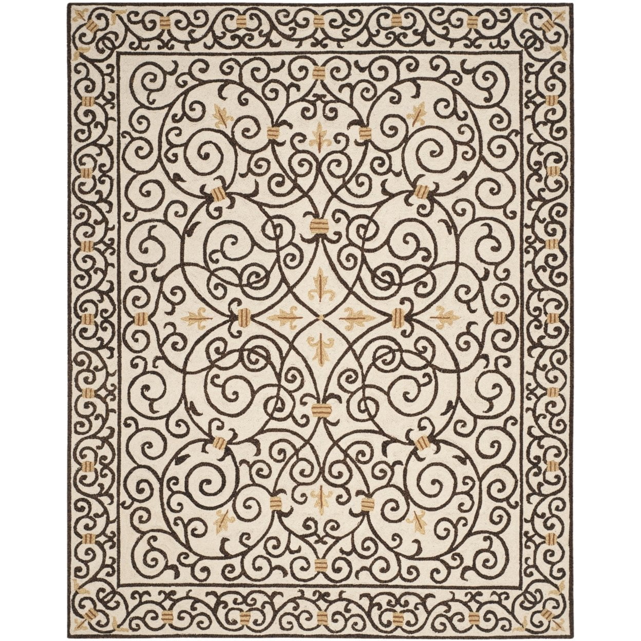 Ivory and Dark Brown Handmade Wool Tufted Round Area Rug - 8' Diameter
