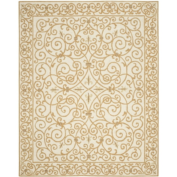SAFAVIEH Chelsea Aragon Geometric Borders Wool Area Rug, Ivory/Gold, 1'8" x 2'6"