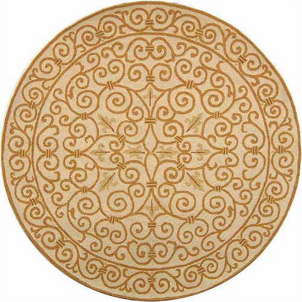 Ivory and Gold Hand-Hooked Round Wool Area Rug