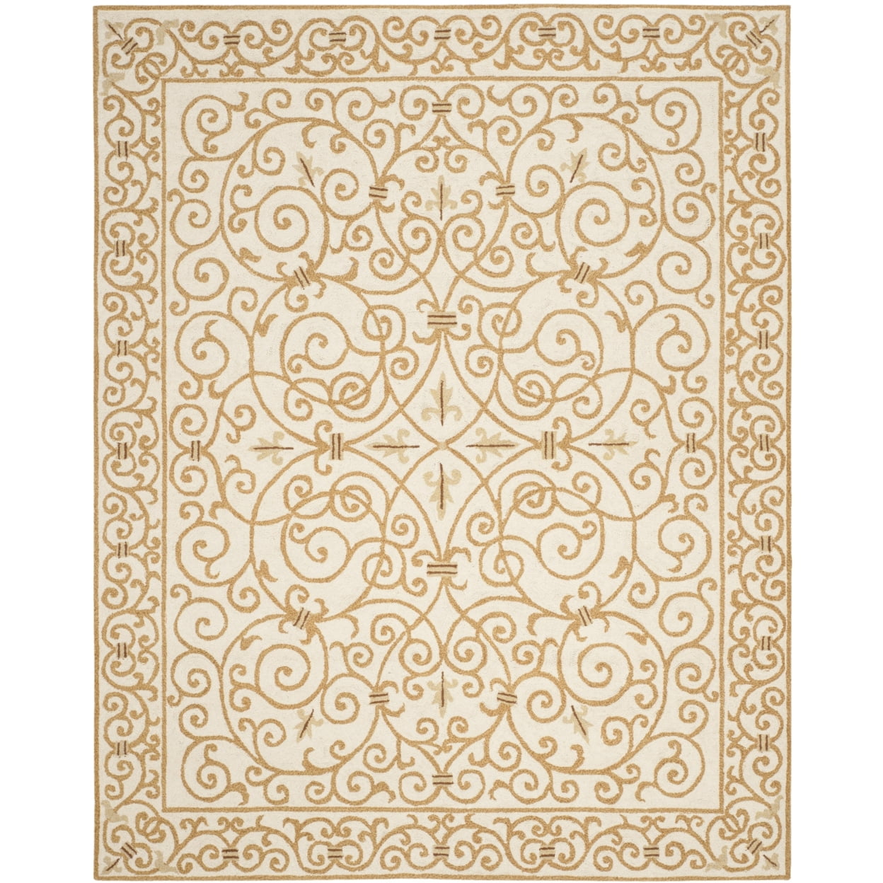 Ivory and Gold Handmade Wool 6' x 9' Area Rug