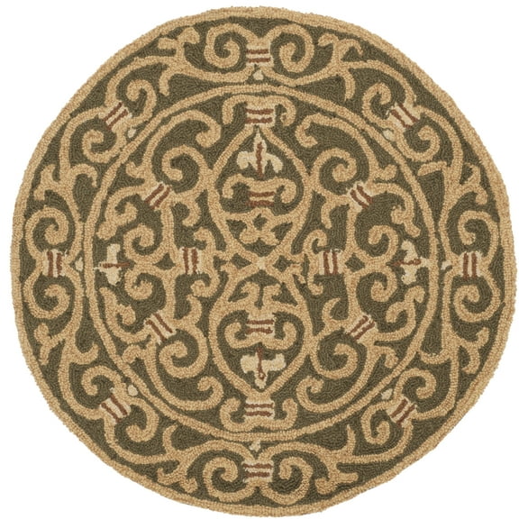 SAFAVIEH Chelsea Aragon Geometric Borders Wool Area Rug, Light Green, 3' x 3' Round