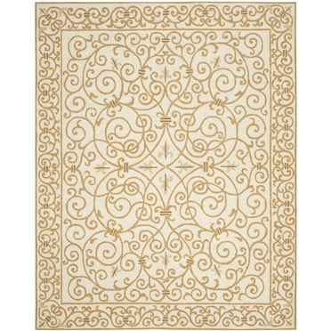 SAFAVIEH Chelsea Aragon Geometric Borders Wool Runner Rug, Ivory/Gold, 2'6" x 10'