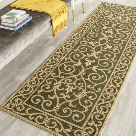 SAFAVIEH Chelsea Aragon Geometric Borders Wool Runner Rug, Light Green, 2'6" x 12'