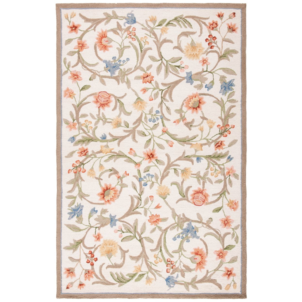 Ivory Floral Handmade Wool 10' x 14' Area Rug