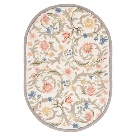SAFAVIEH Chelsea Baxter Bordered Wool Area Rug, Ivory, 3' x 5' Oval