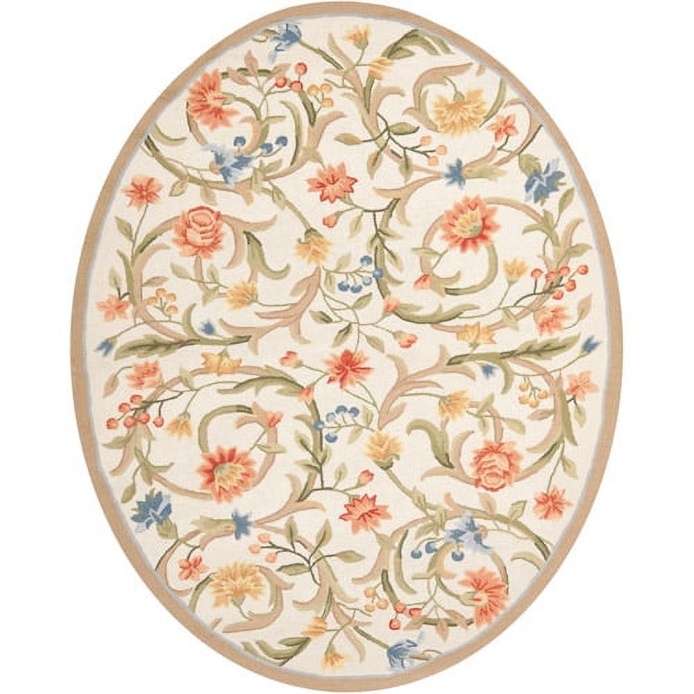 Ivory Floral Hand-Knotted Wool Round Area Rug