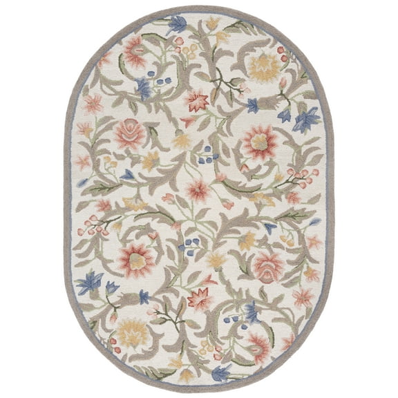 SAFAVIEH Chelsea Baxter Bordered Wool Area Rug, Ivory, 4'6" x 6'6" Oval