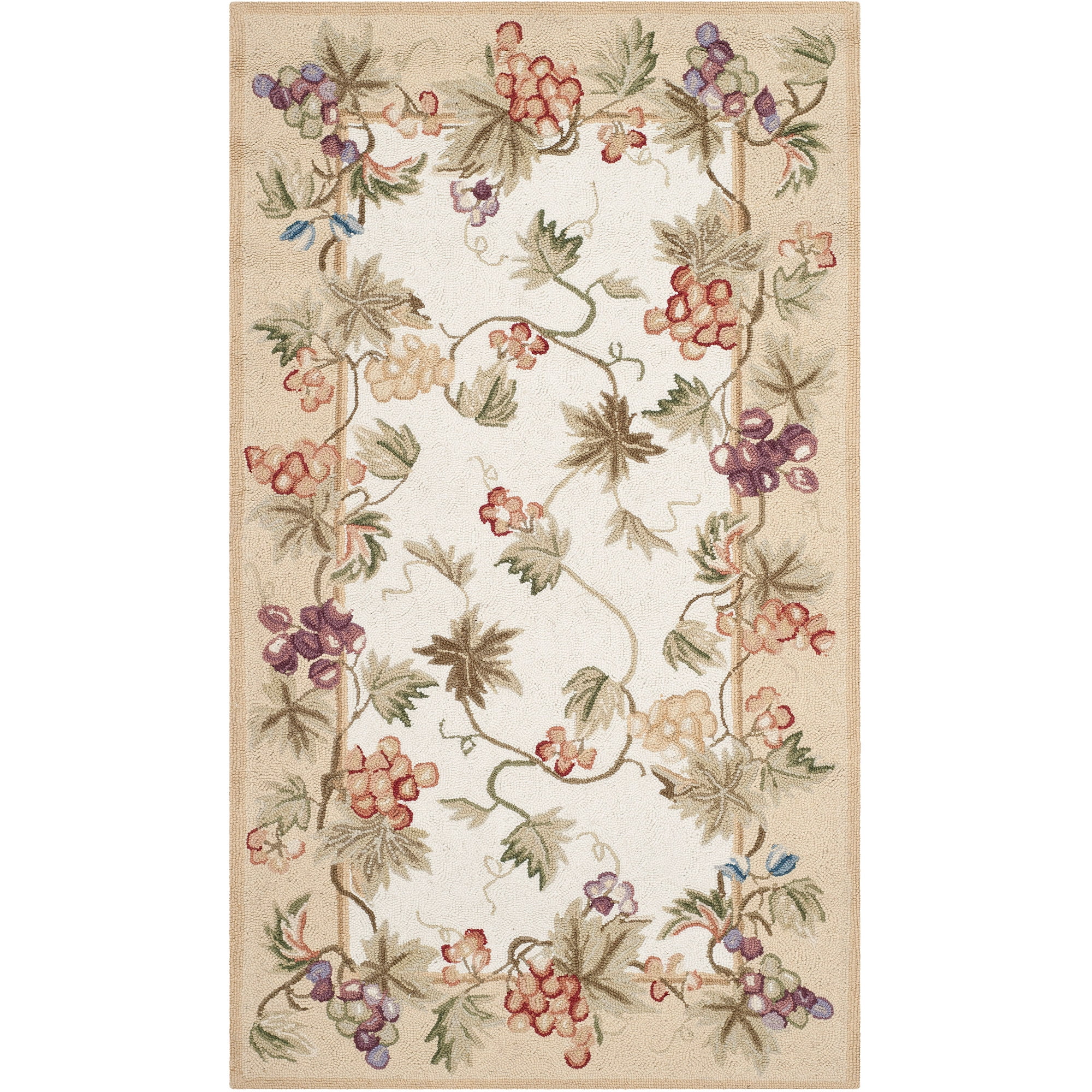 Ivory Multicolor Hand-Hooked Wool Accent Rug 2'9" x 4'9"