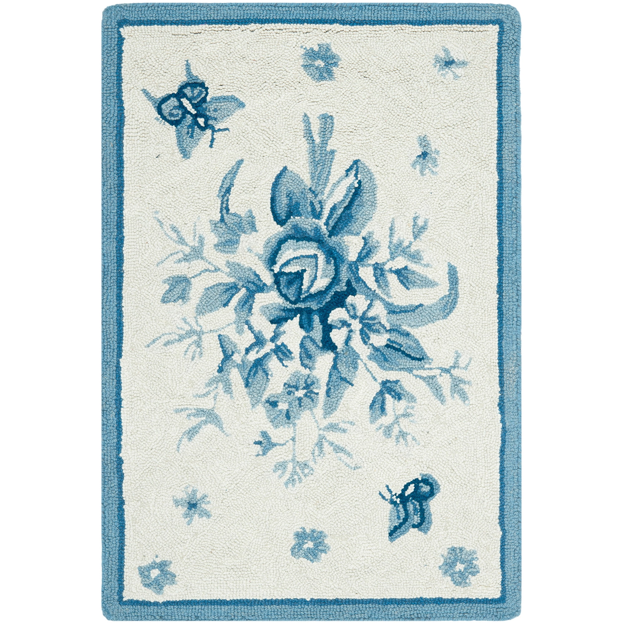 SAFAVIEH Chelsea Benedict Floral Wool Area Rug, Ivory/Blue, 1'8" x 2'6