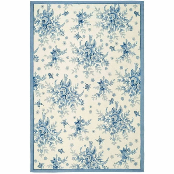 SAFAVIEH Chelsea Benedict Floral Wool Area Rug, Ivory/Blue, 5'3" x 8'3"