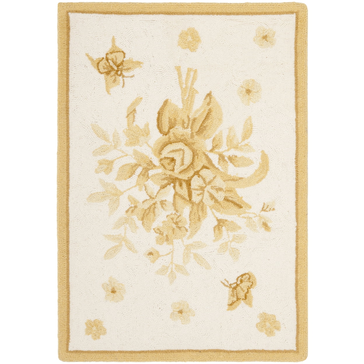 Ivory and Gold Hand-Knotted Wool Floral Area Rug