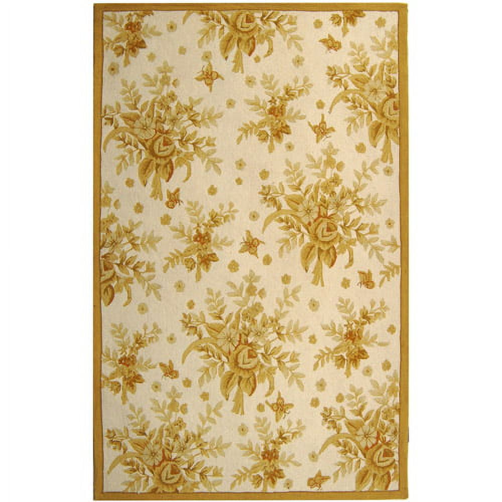 Ivory and Gold Hand-Knotted Wool Floral Area Rug