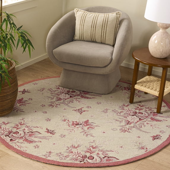 Safavieh Chelsea Benedict Bordered Area Rug, Ivory/Rose, 3' x 3' Round