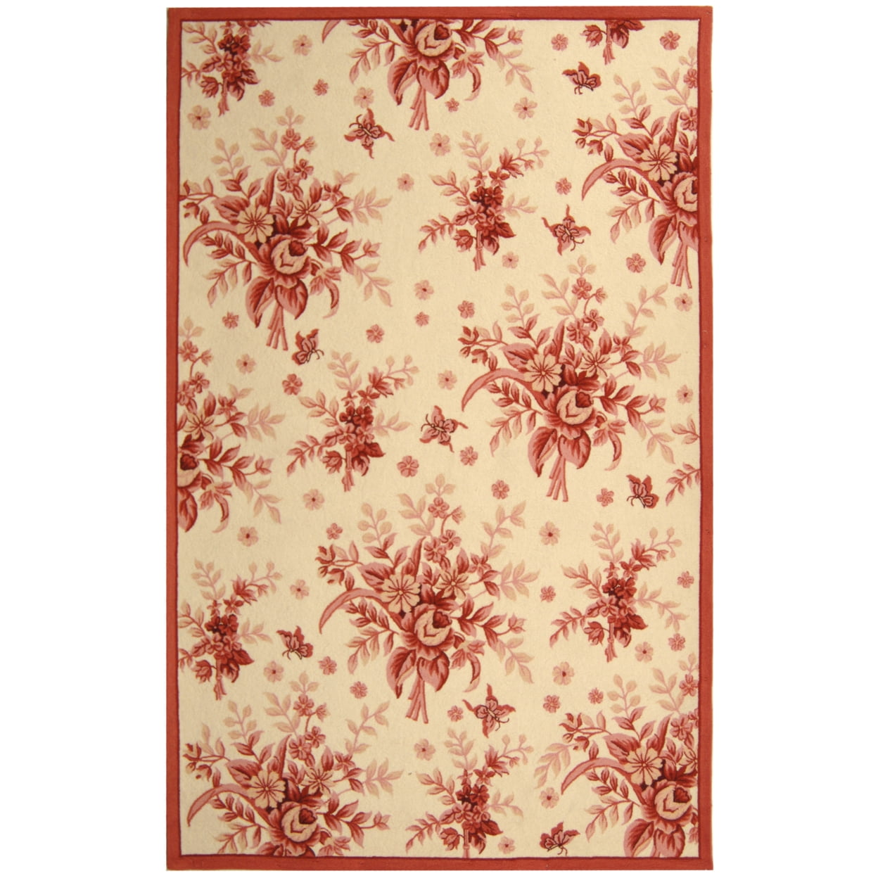 Ivory and Rose Hand-Knotted Floral Wool Area Rug