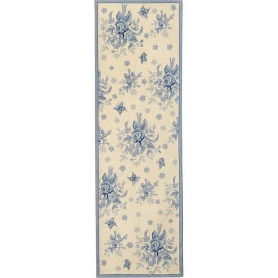 SAFAVIEH Chelsea Benedict Floral Wool Runner Rug, Ivory/Blue, 2'6" x 6'