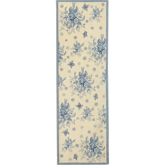 SAFAVIEH Chelsea Benedict Floral Wool Runner Rug, Ivory/Blue, 2'6" x 8'