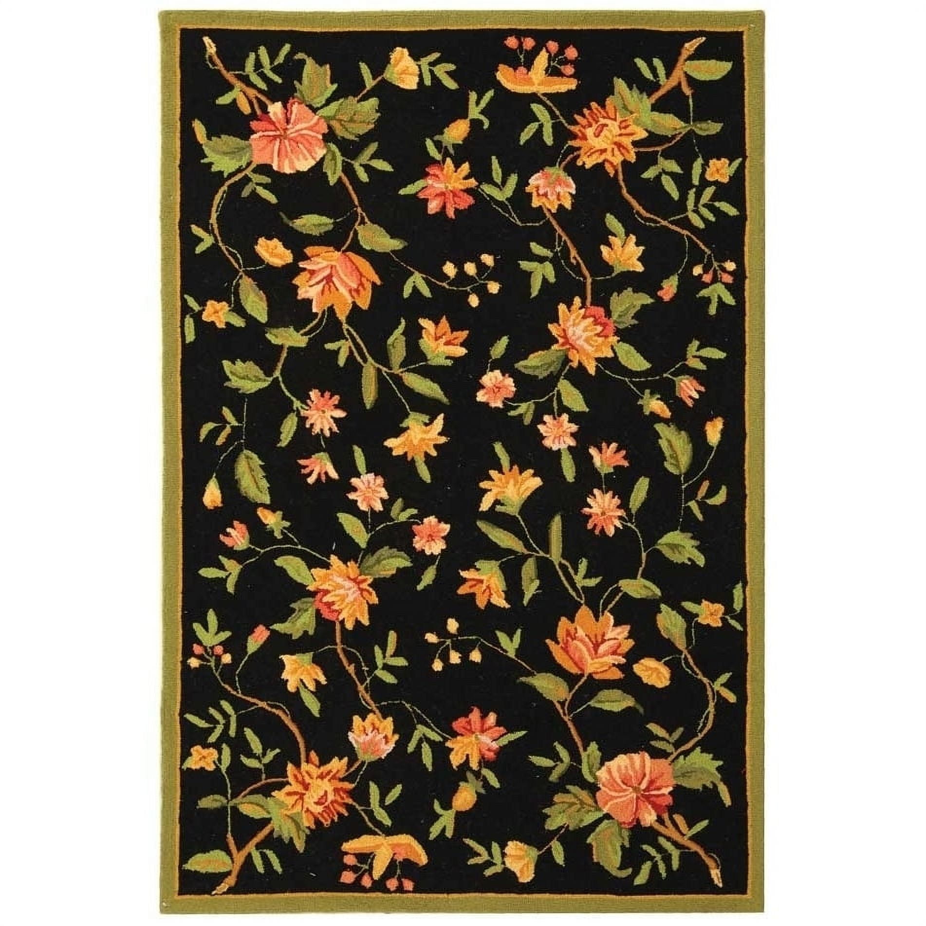 Handmade Black Wool Rectangular Area Rug 3'9" x 5'9"