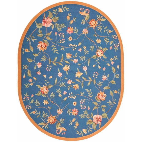 SAFAVIEH Chelsea Beryl Floral Wool Area Rug, Light Blue, 4'6" x 6'6" Oval