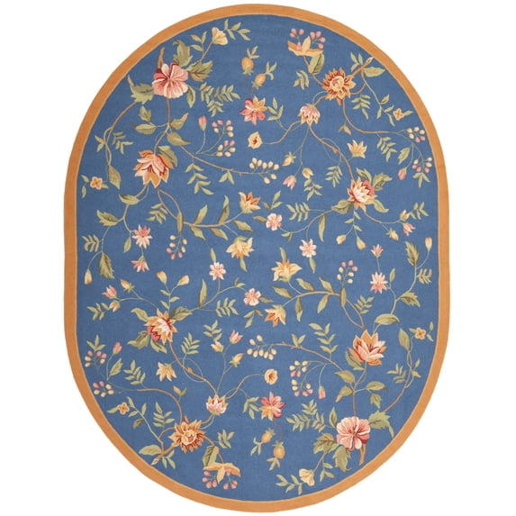 SAFAVIEH Chelsea Beryl Floral Wool Area Rug, Light Blue, 7'6" x 9'6" Oval