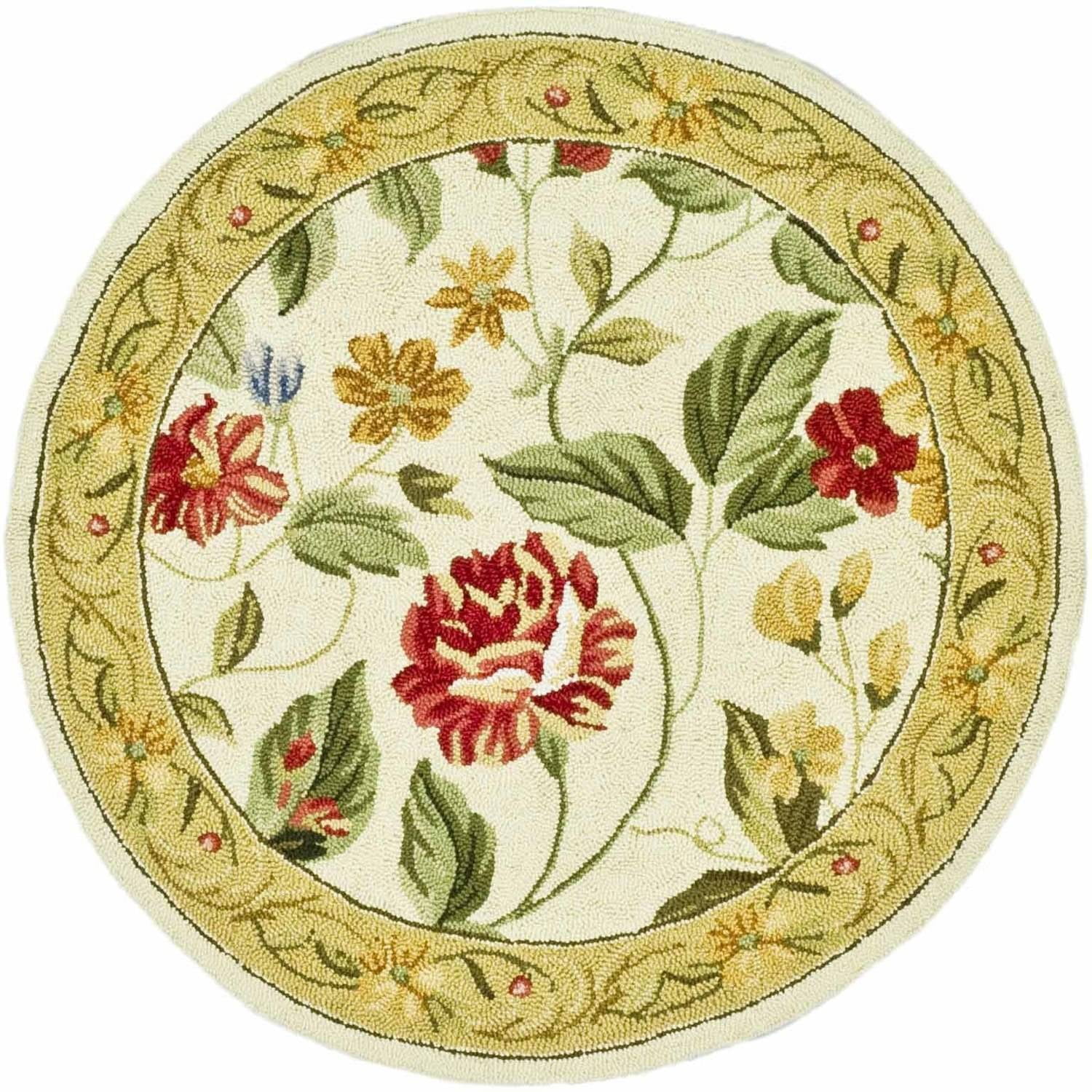 Ivory Floral Elegance Hand-Knotted Wool Round Rug, 3' Diameter