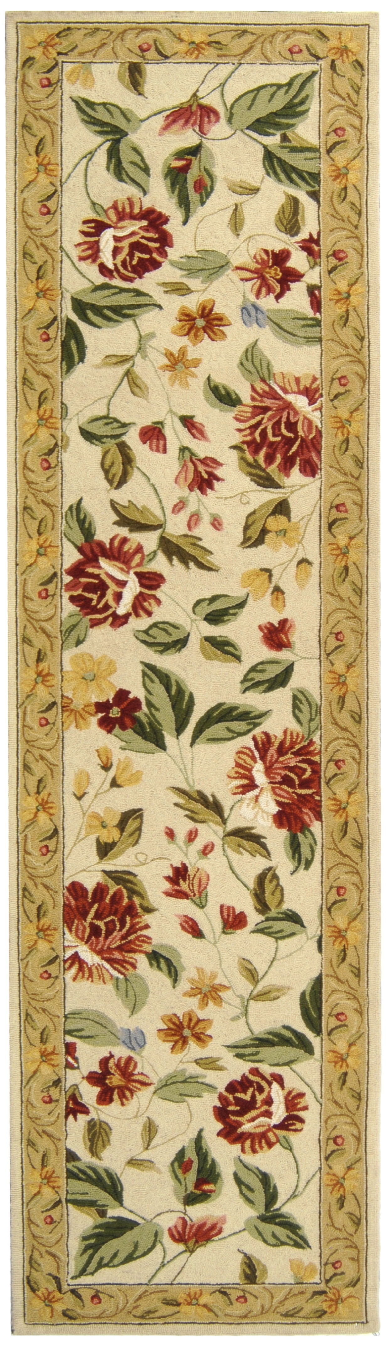 Ivory Floral Hand-Knotted Wool Runner Rug 2'6" x 8'