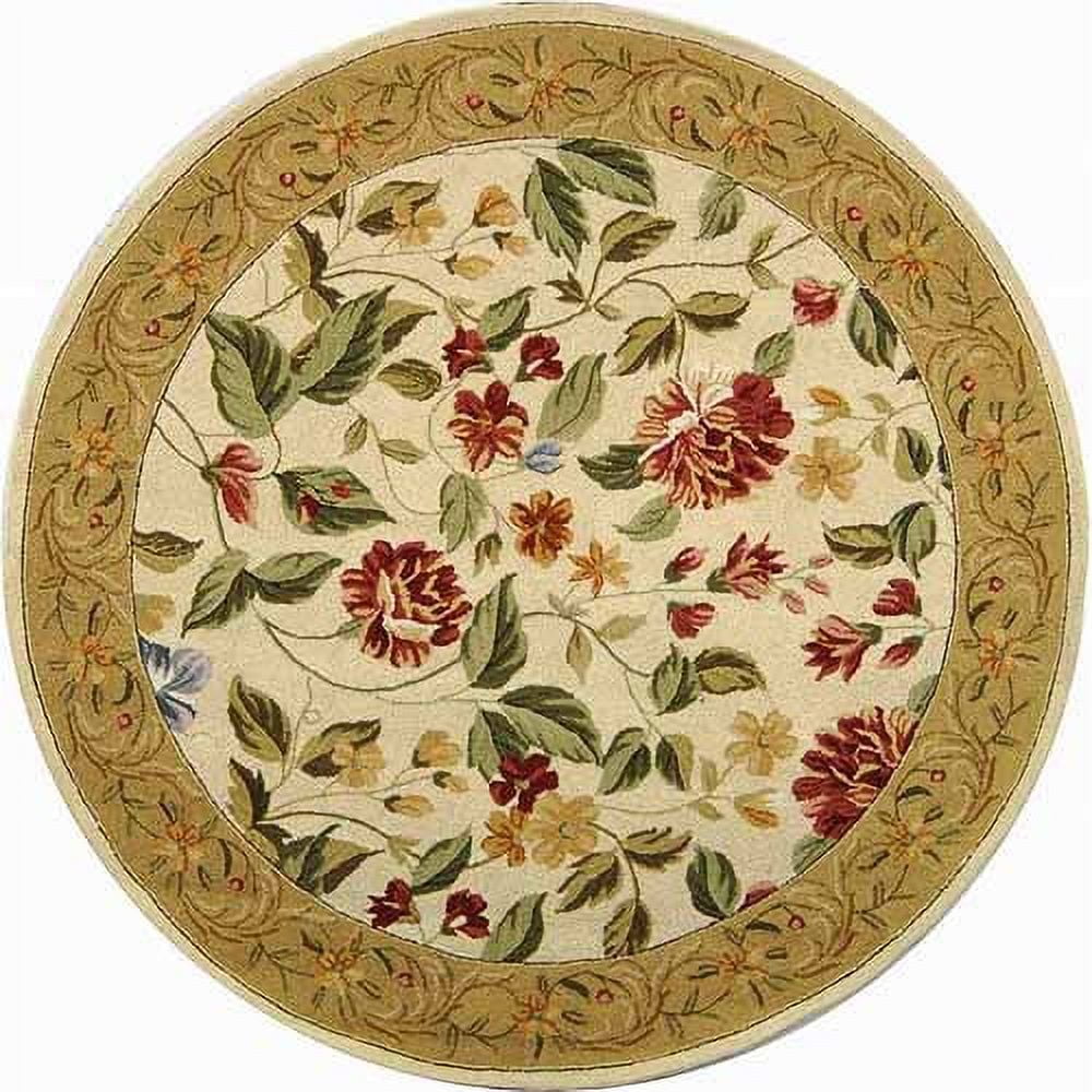 Handcrafted Ivory Floral Wool-Cotton Blend Rectangular Rug