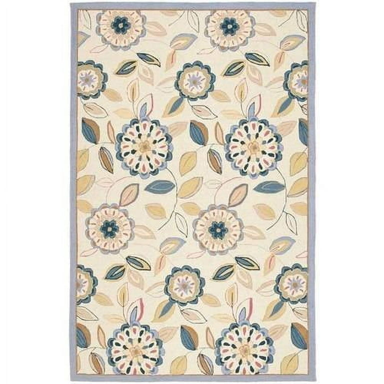 SAFAVIEH Chelsea Cleto Floral Wool Area Rug, Ivory/Blue, 4' x 4' Round 
