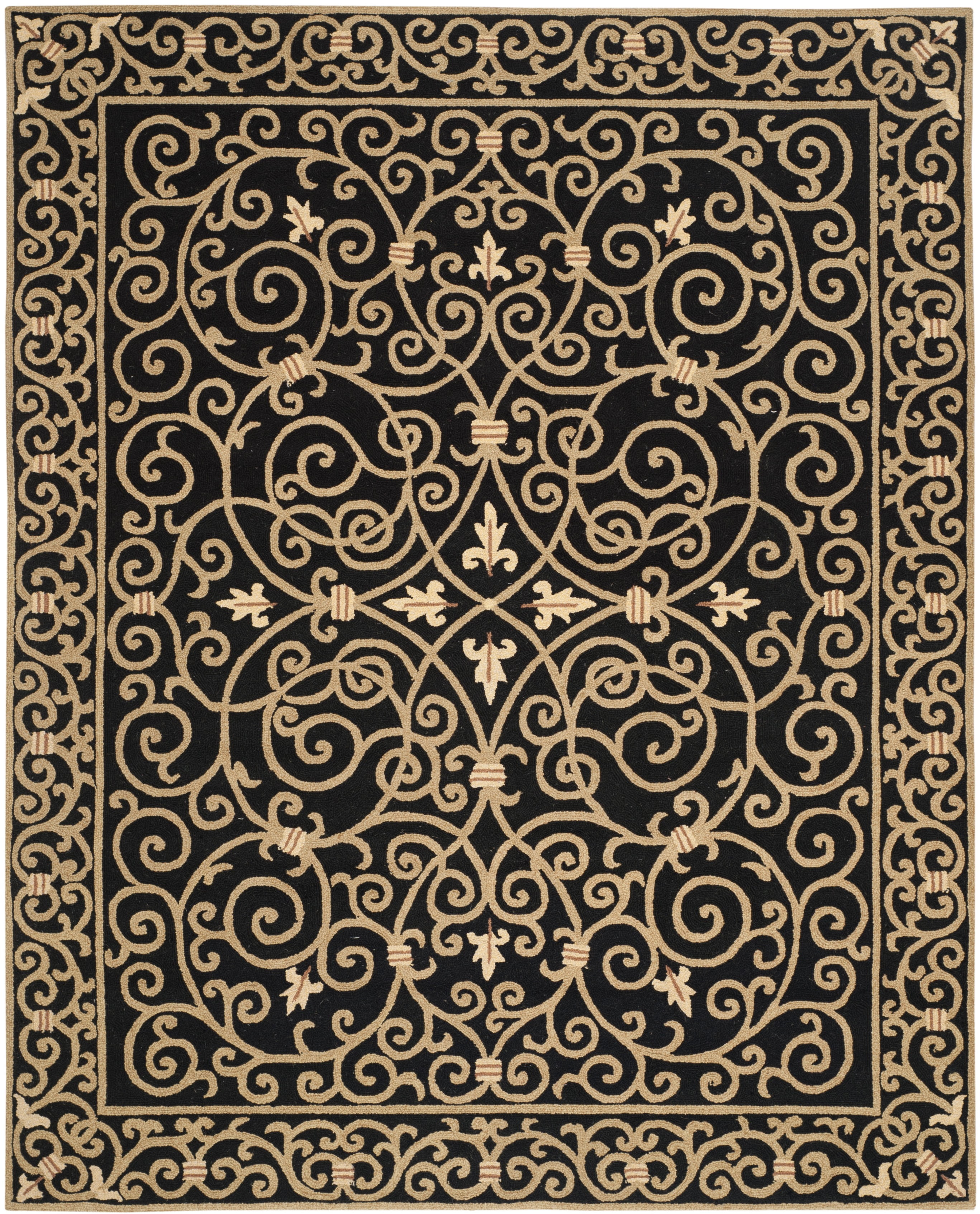 Handmade Tufted Floral Wool & Cotton Black Rug 10' x 14'