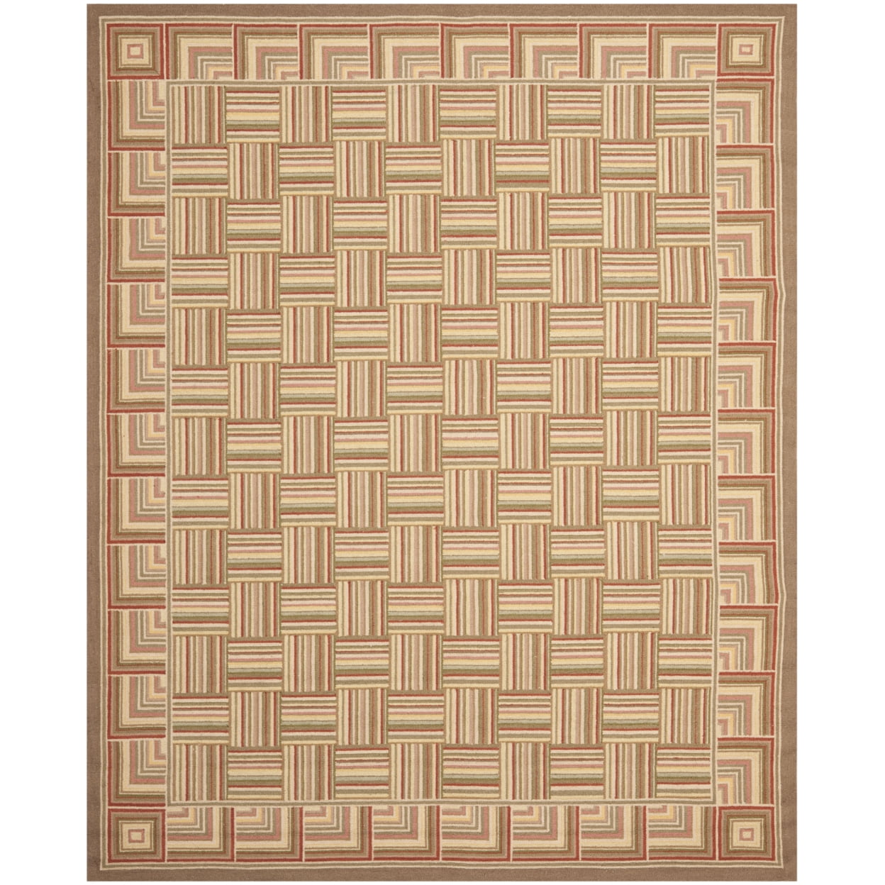 Handmade Beige Wool and Cotton Geometric Rug